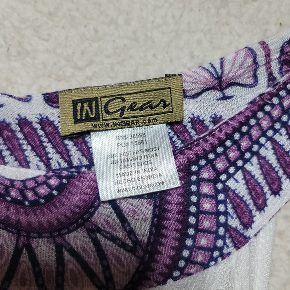 In Gear Women Purple White Dashiki Print Rayon Cover Up Mini Dress IRD305 OSFM - Picture 9 of 10